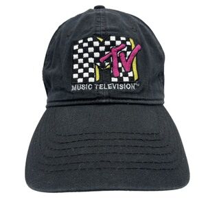 Vintage MTV Music Television Checkered Logo Black Dad Hat Adjustable Strapback